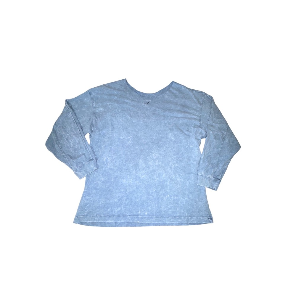 Gymshark Mens Blue Acid Rest Day Wash Long Sleeve T-Shirt Oversized Cotton Top